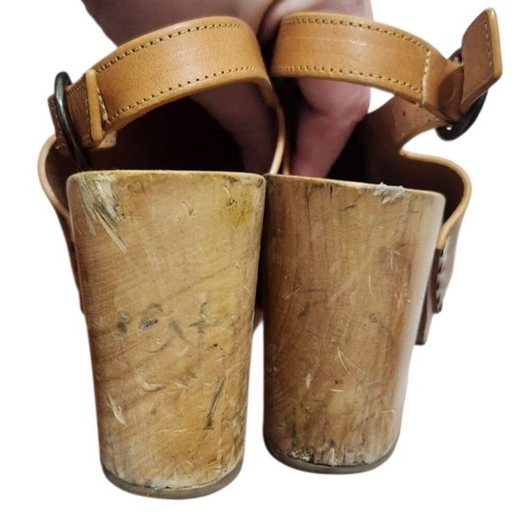 Sezane Dakota High Clogs in Terracotta Red Wooden Heels Buckle Chunky Platform - Picture 9 of 15
